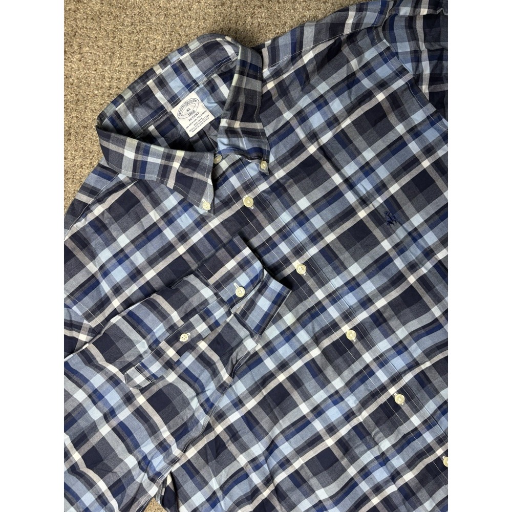 Brooks Brothers Men's XL Regent Button Down Long Sleeve Blue Plaid Non Iron